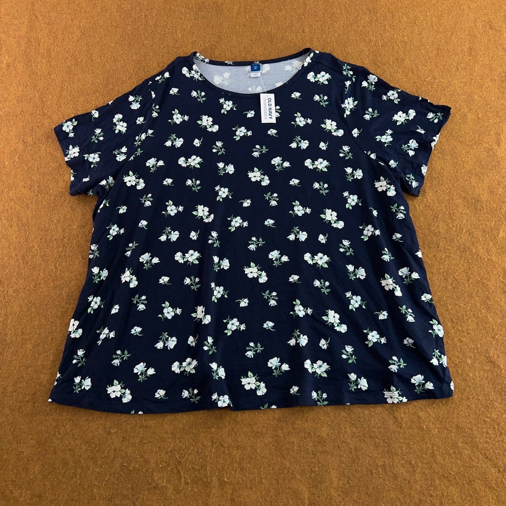 Old Navy Womens 2X Blue Floral Short Sleeve Rayon Blend Top NWT